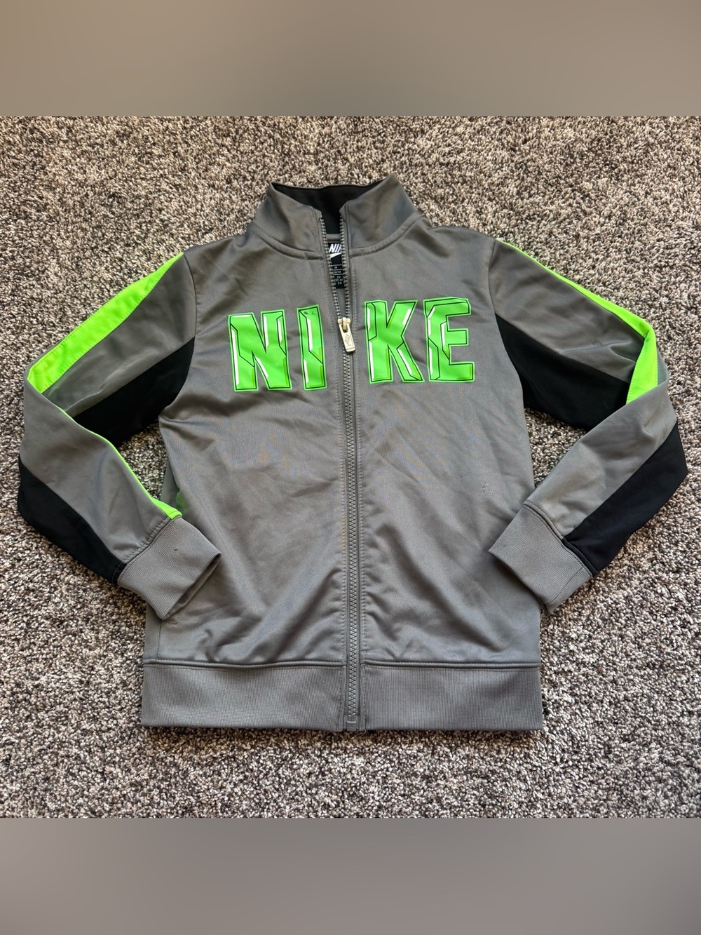 Nike Gray Track Jacket with Neon Green and Black Panels